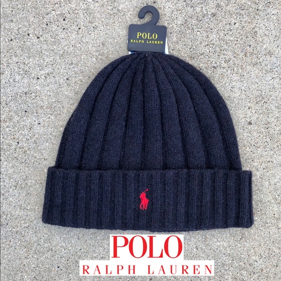 🚨TODAY ONLY🚨 Polo Ralph Lauren Wool Cuffed Ribbed Beanie Cap NWT Blue Navy Red - Picture 7 of 7